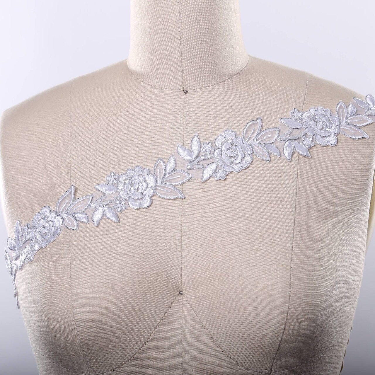 1 Yard White Beaded Floral Bridal Lace Trim for Wedding Gowns Veils and Evening Dresses 1.5 Inch wide